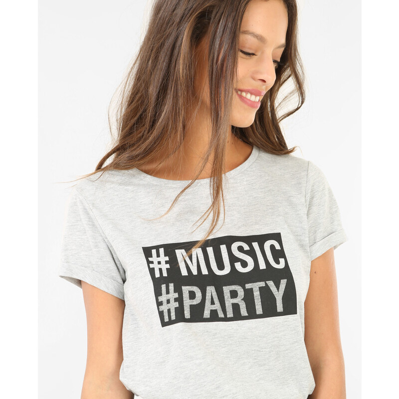 T-Shirt mit Schriftzug Grau meliert, Größe M -Pimkie- Mode für Damen