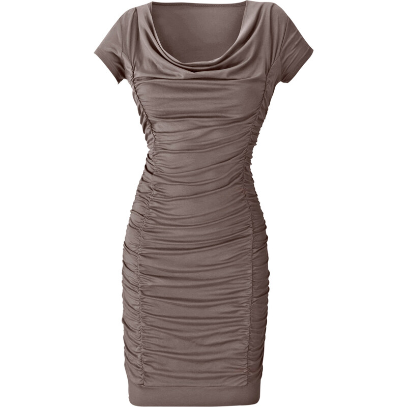 BODYFLIRT Kleid mit Raffung/Sommerkleid kurzer Arm in grau von bonprix