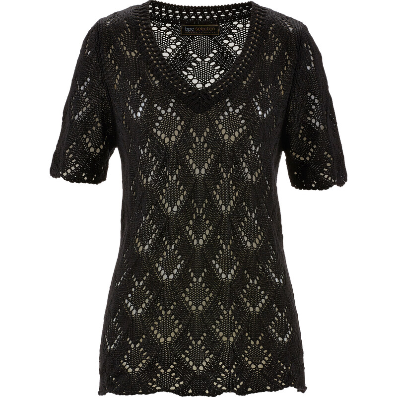 bpc selection Ajour-Pullover kurzer Arm in schwarz für Damen von bonprix