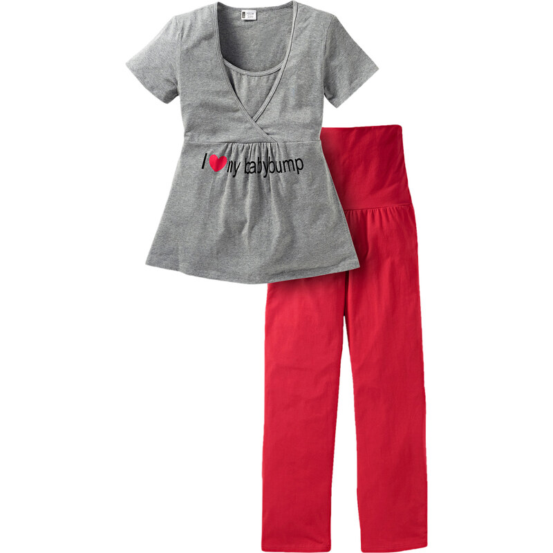 bpc bonprix collection Schwangerschafts-Pyjama (2-tlg. Set) kurzer Arm in grau für Damen von bonprix