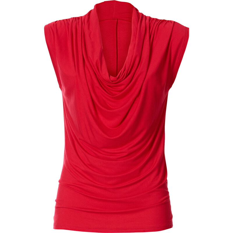 BODYFLIRT Longshirt kurzer Arm in rot (Wasserfall-Ausschnitt) für Damen von bonprix