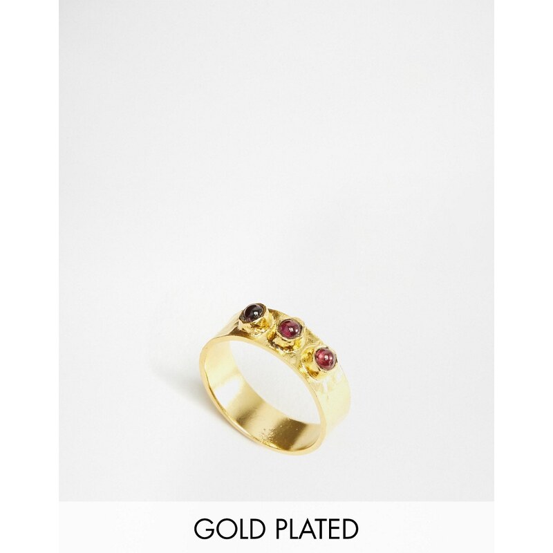 Mirabelle - Vergoldeter, texturierter Ring mit Granat - Gold