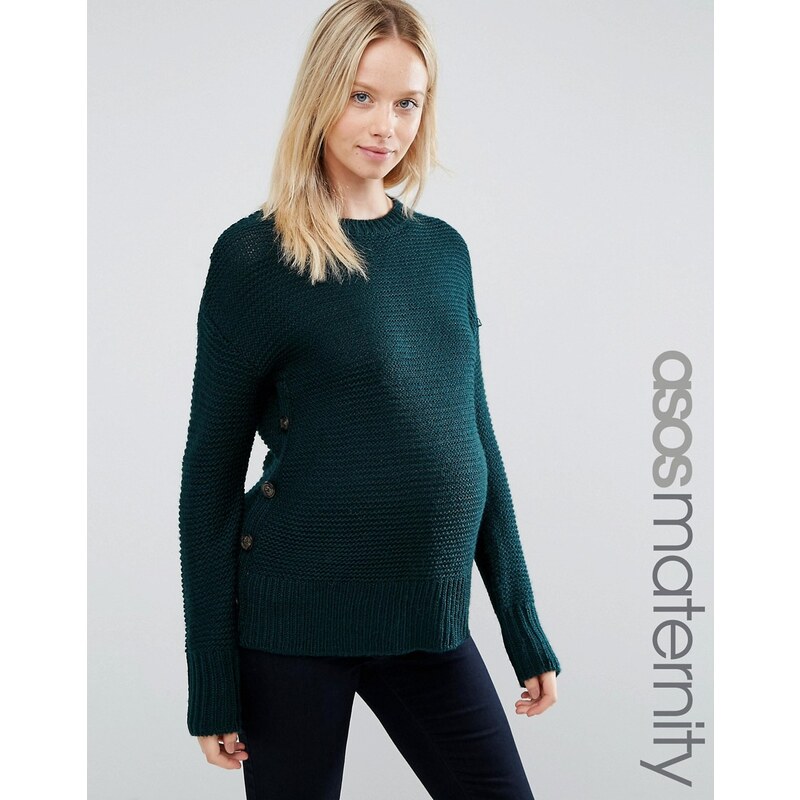 ASOS Maternity - Pullover aus Wollmischung mit Knöpfen - Grün