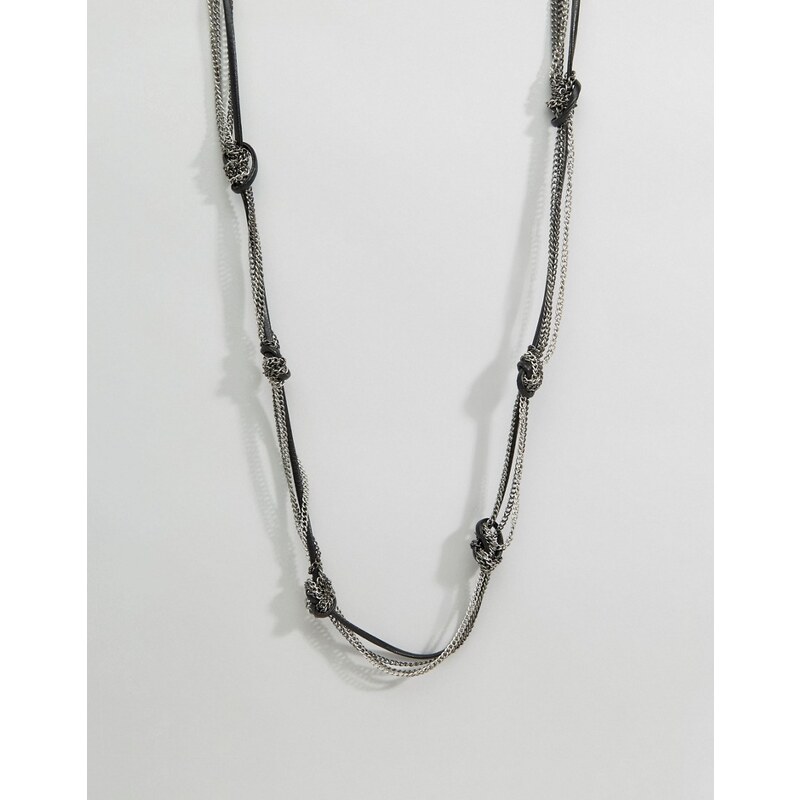 ASOS - Geknotete Halskette mit Ketten- und Kunstlederdesign - Silber