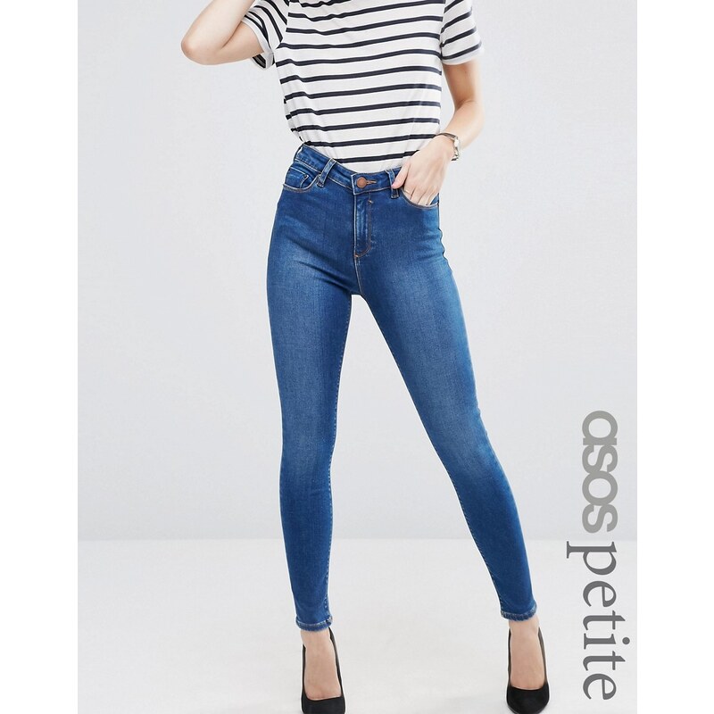 ASOS PETITE - Ridley - Skinny-Jeans mit hoher Taille in kräftigem Baille-Blau - Blau