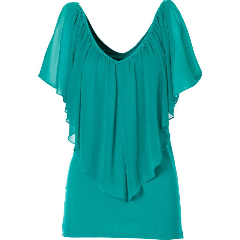 BODYFLIRT boutique Shirt mit Volant kurzer Arm in grün für Damen von bonprix