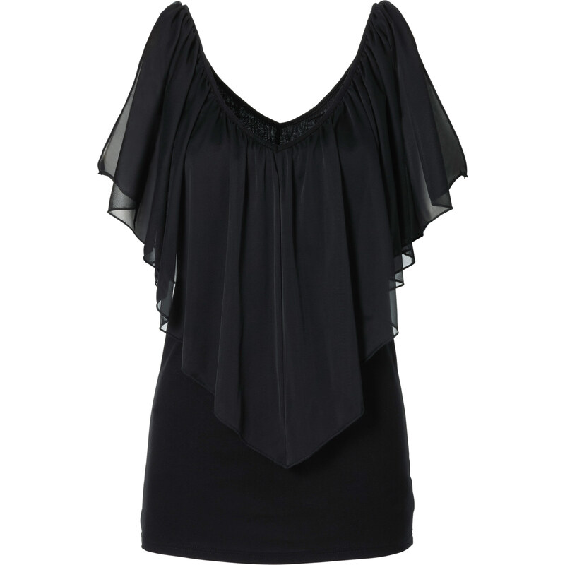 BODYFLIRT boutique Shirt mit Volant kurzer Arm in schwarz für Damen von bonprix