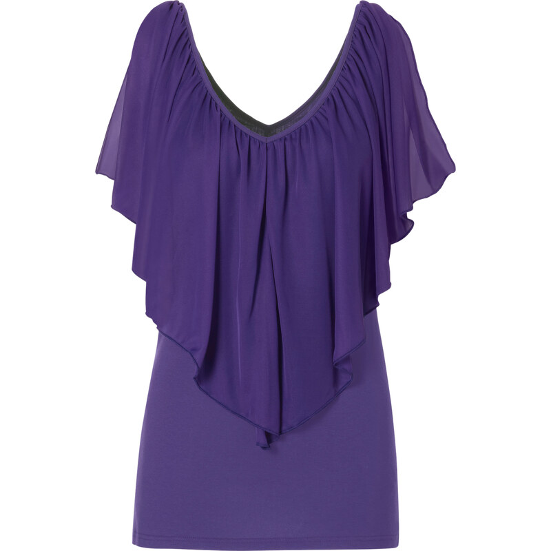 BODYFLIRT boutique Shirt mit Volant kurzer Arm in lila für Damen von bonprix