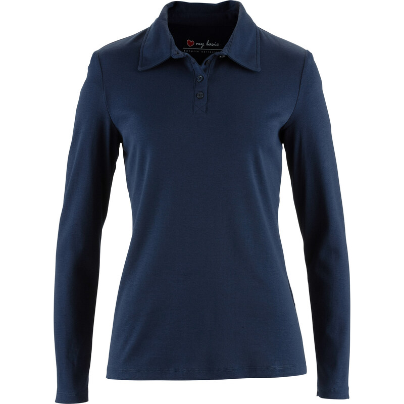 bpc bonprix collection Basic Baumwollshirt Rib-Jersey langarm in blau für Damen von bonprix