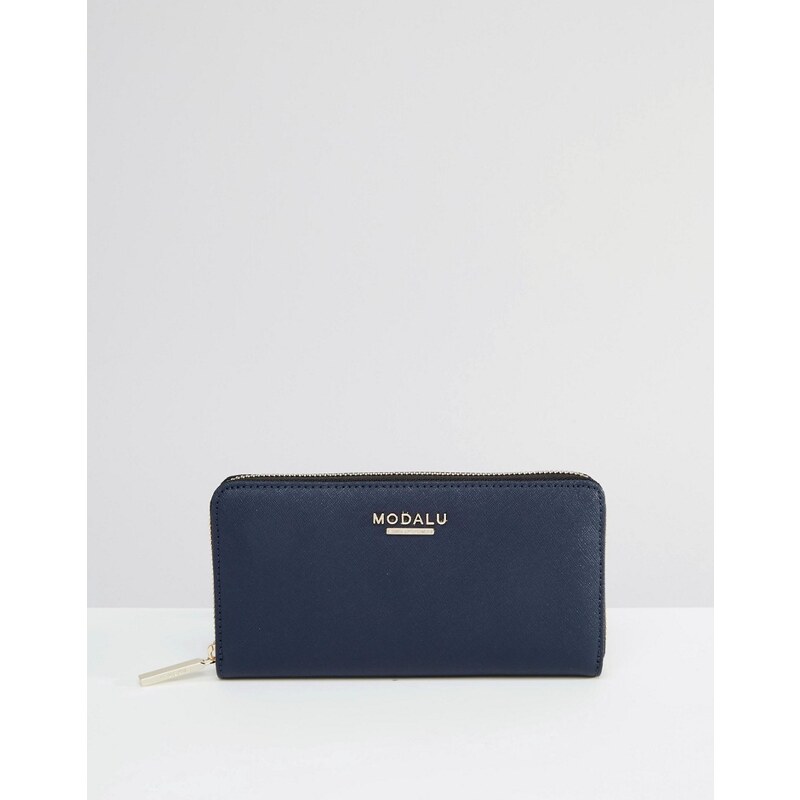 Modalu - Leder-Brieftasche mit Rundum-Reißverschluss - Marineblau