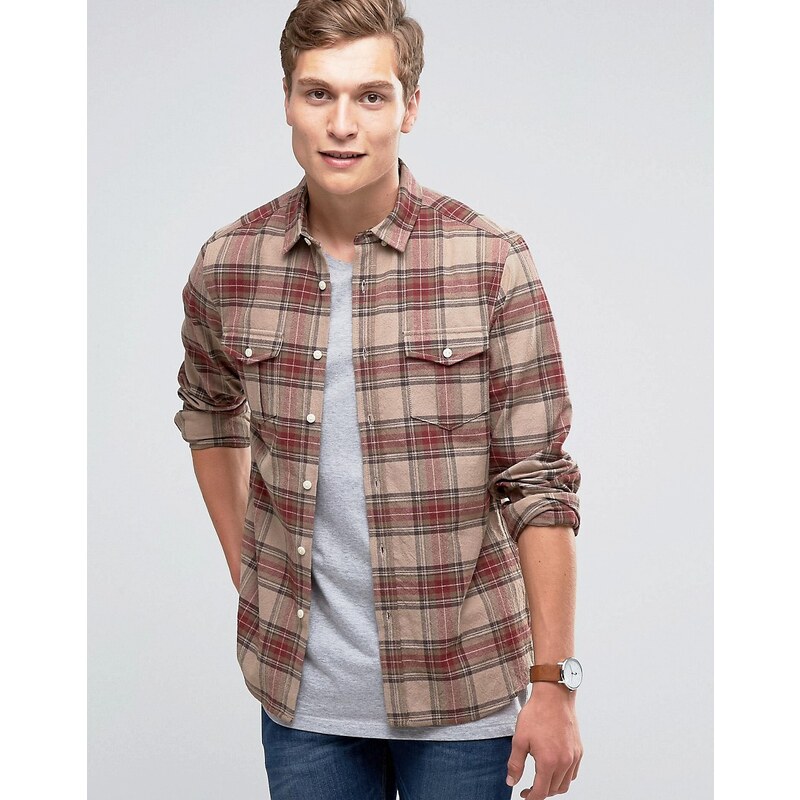 ASOS Overshirt With Check & Double Pockets - Braun