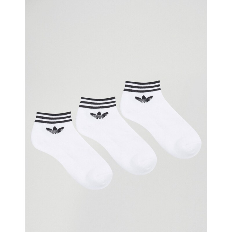 adidas Originals - Weiße Knöchelsocken mit Trefoil-Logo im 3er-Pack - Weiß