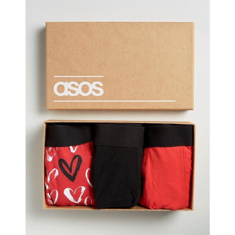 ASOS - Unterhosen mit Herzen in Geschenkverpackung, 3er-Pack, 20% RABATT - Schwarz