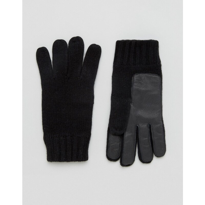 Dents - Stirling - Schwarze Handschuhe aus Lammwolle mit Handinnenflächen aus Leder - Schwarz