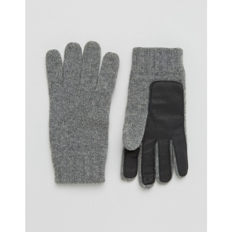 Dents - Stirling - Graue Handschuhe aus Lammwolle mit Handfläche aus Leder - Grau