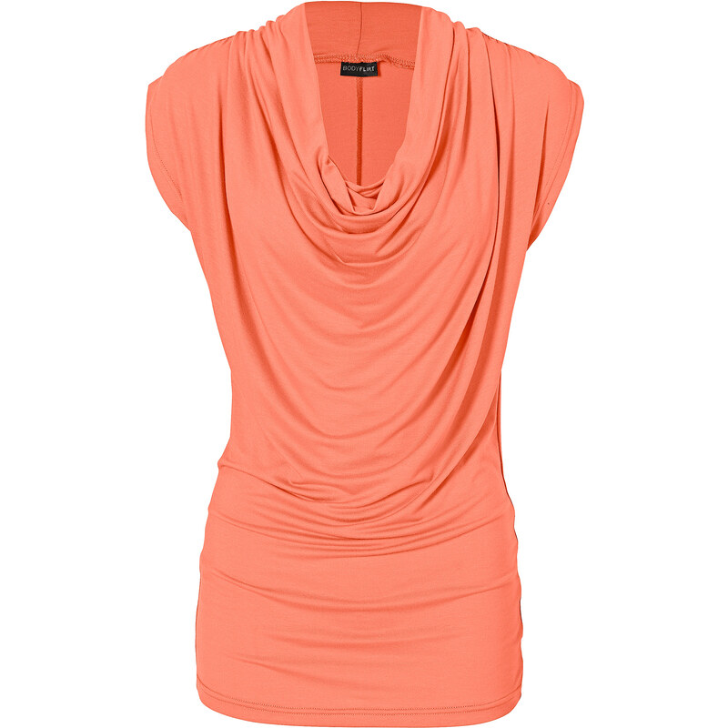 BODYFLIRT Longshirt kurzer Arm in orange (Wasserfall-Ausschnitt) für Damen von bonprix