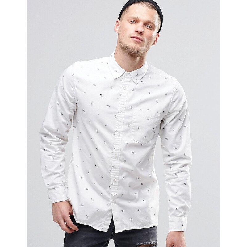 Element - Moore - Hemd in Knochenweiß mit durchgehendem Print, reguläre Passform - Weiß