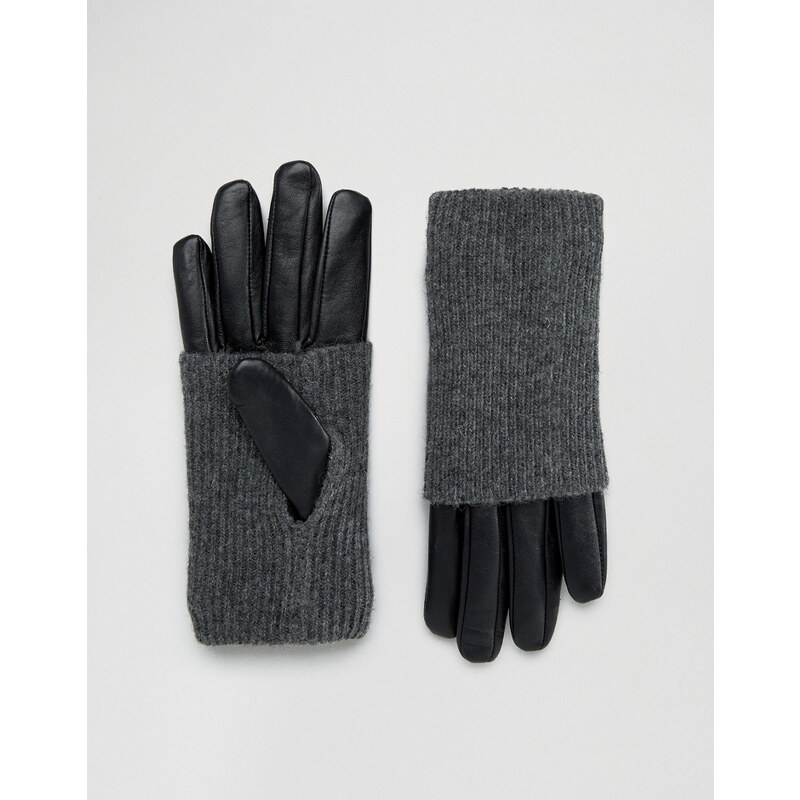 Pieces - Lederhandschuhe mit Handwärmern aus Jersey - Schwarz