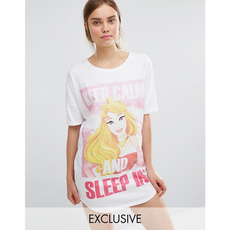 Missimo - Disney - Sleeping Beauty - Nachthemd mit „Keep Calm And Sleep In“-Aufschrift - Weiß