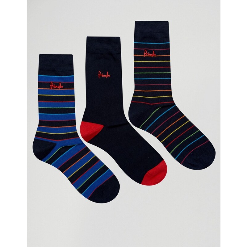 Pringle - 3er-Pack mehrfarbig gestreifte Socken - Marineblau