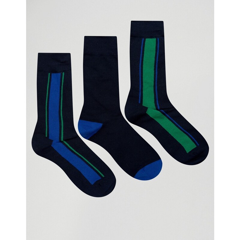Pringle - 3er-Pack marineblaue Socken mit vertikalen Streifen - Marineblau