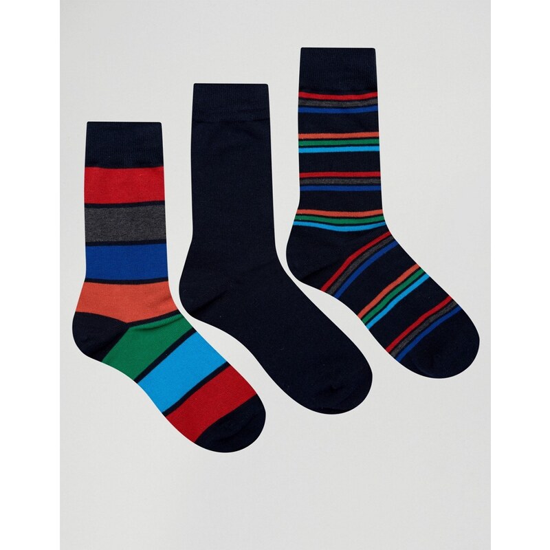 Pringle - 3er-Pack marineblaue Socken mit breiten Streifen - Marineblau