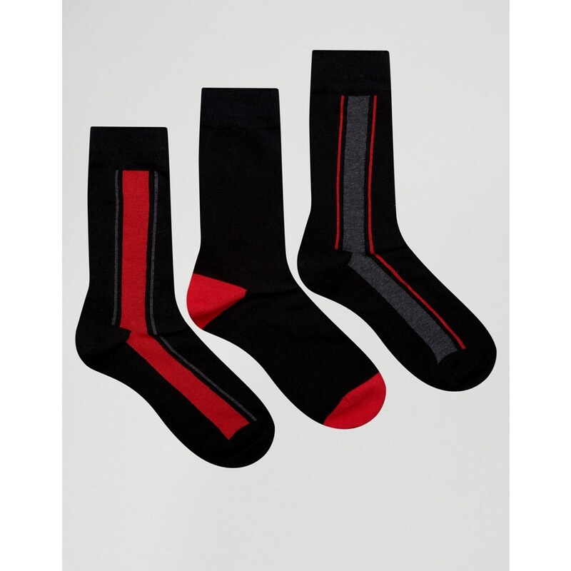 Pringle - 3er-Pack schwarze Socken mit vertikalen Streifen - Schwarz