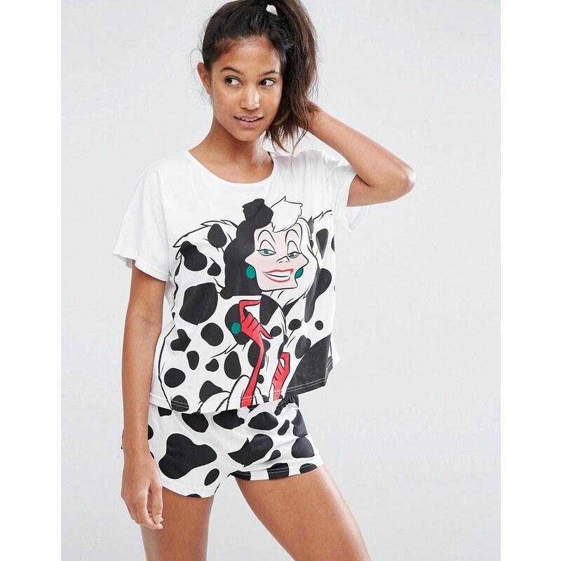 ASOS - Disney Cruella - Schlafanzug mit T-Shirt & Shorts - Mehrfarbig
