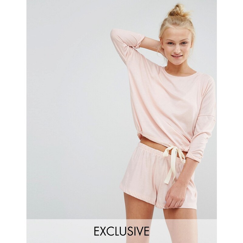 Chelsea Peers - Weiches Pyjama-Set in Pfirsich mit Shorts zum Binden - Rosa