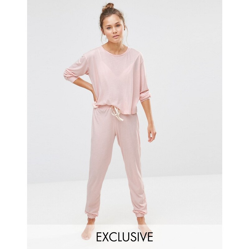 Chelsea Peers - Pyjama-Set mit weichem Sweat-Oberteil und Jogginghose in Pfirsich - Rosa