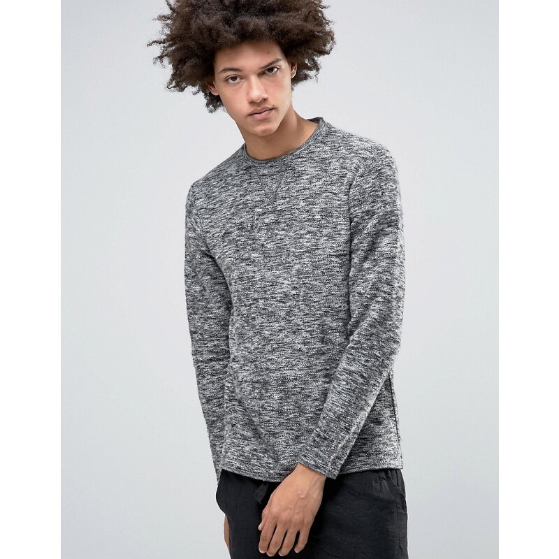 Selected Homme Plus - Sweatshirt mit Rundhalsausschnitt und unterschiedlichen Garnen - Grau