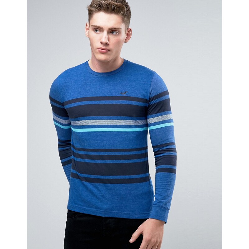 Hollister - Langärmliges, gestreiftes T-Shirt mit Rundhalsausschnitt - Blau