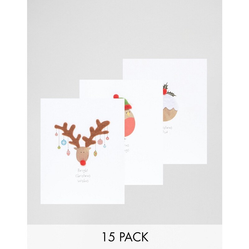 Paperchase - 15er Pack Weihnachtskarten mit bommelverzierten Designs - Mehrfarbig