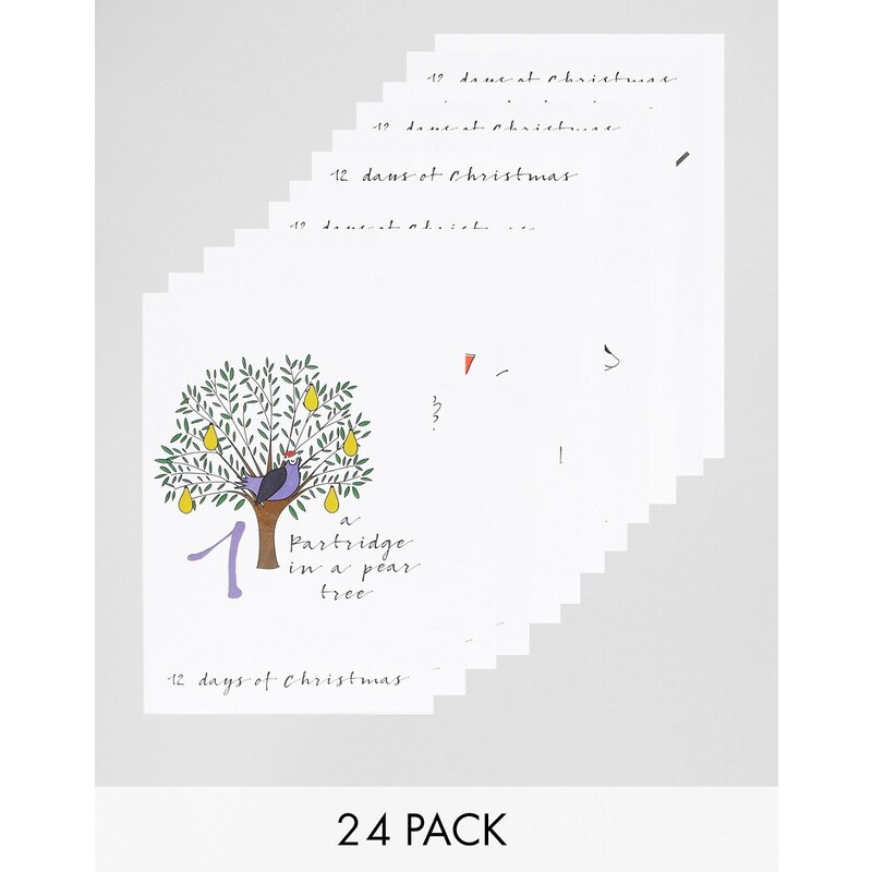 Paperchase - 12 Days of Christmas - 24er Pack Weihnachtskarten - Mehrfarbig