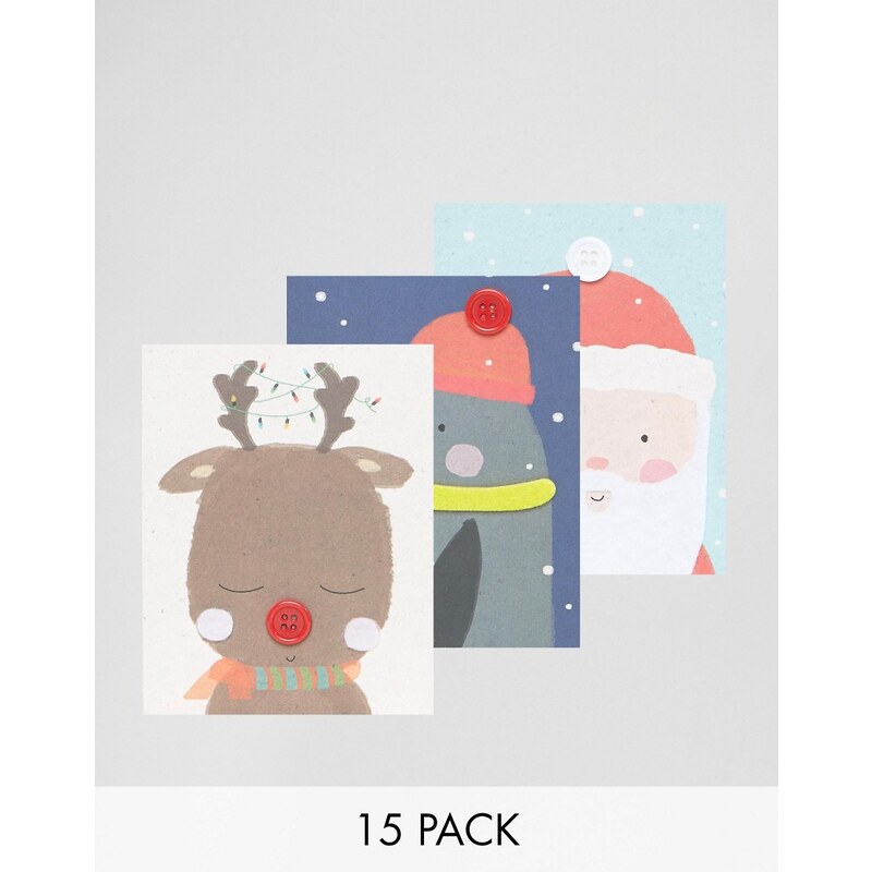 Paperchase - Button Characters - Weihnachtskarten im 15er-Set - Mehrfarbig