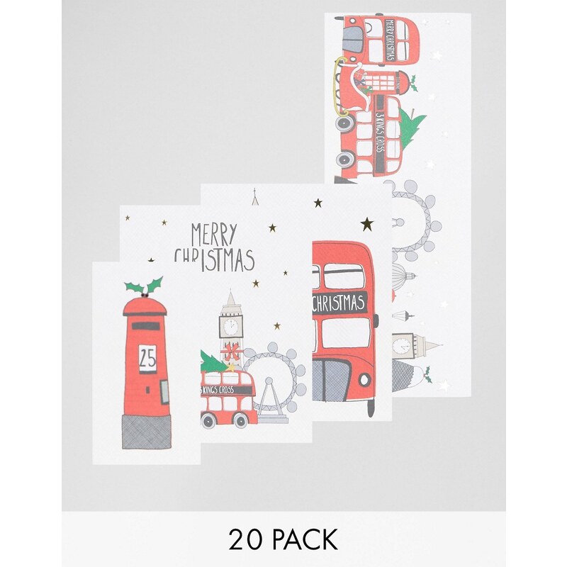 Paperchase - London Bus - 20er Pack Weihnachtskarten - Mehrfarbig