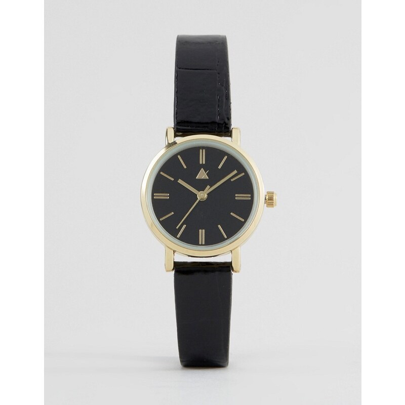 ASOS - Elegante, kleine Uhr mit Armband in lackschwarzer Kroko-Optik - Schwarz