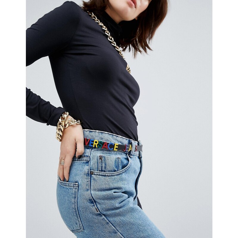 Versace Jeans - Schwarzer Gürtel mit Schriftzug - Schwarz