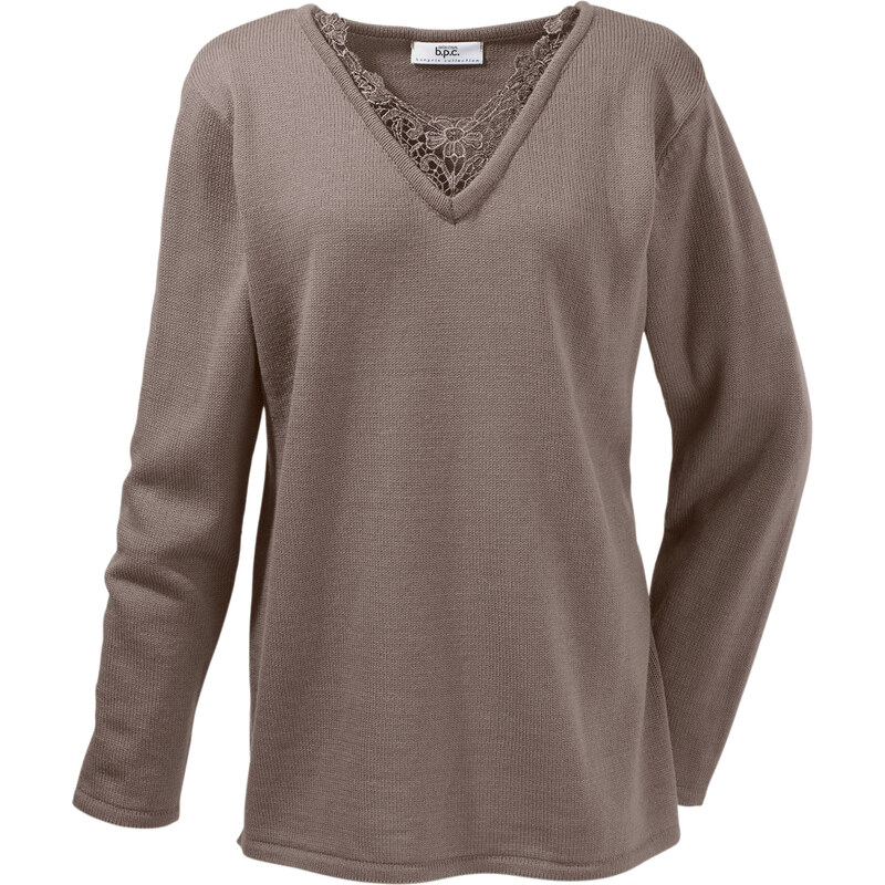 bpc selection Long-Pullover mit Spitze langarm in braun für Damen von bonprix