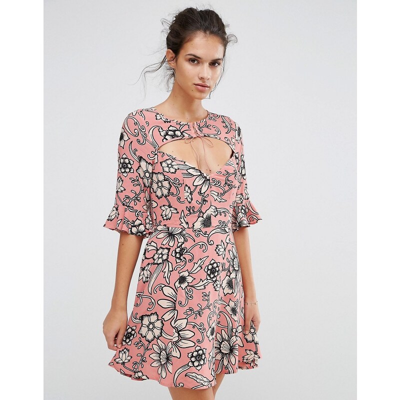 For Love and Lemons - Ayla - Kleid mit Schnürung und Mustern - Rosa
