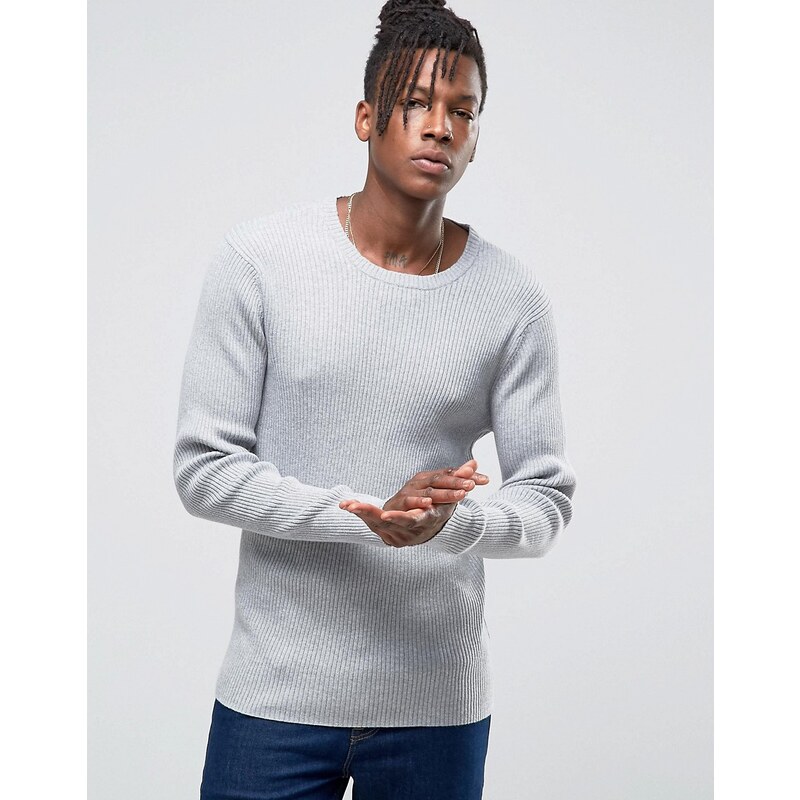 Selected Homme - Gerippter Pullover - Grau