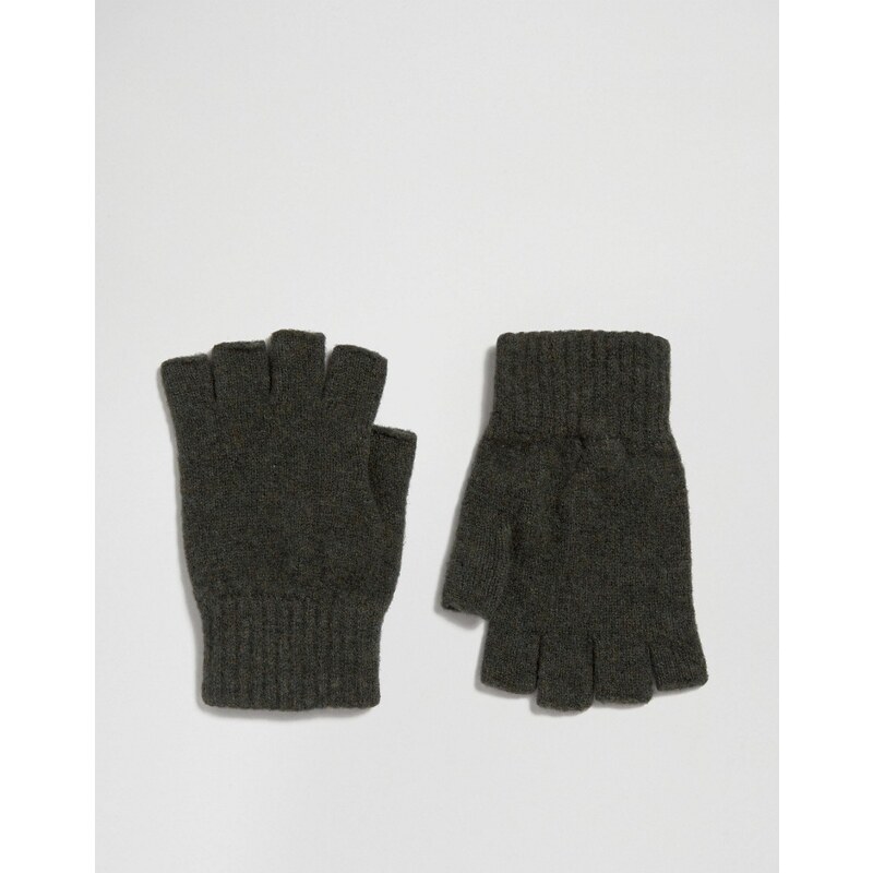 Glen - Lossie - Khakifarbene, fingerlose Handschuhe aus Lammwolle - Grün