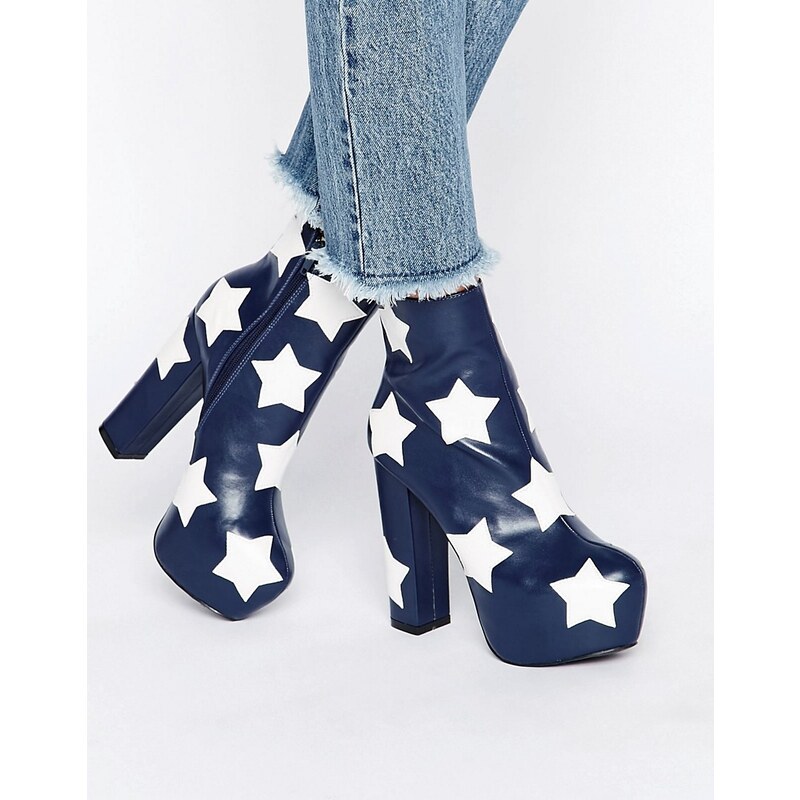 Daisy Street - Ankle-Boots mit Plateausohle und Sternenmuster - Marineblau