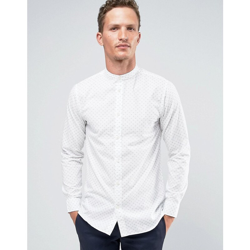 Selected Homme - Elegantes Hemd mit Grandad-Kragen und Print - Weiß