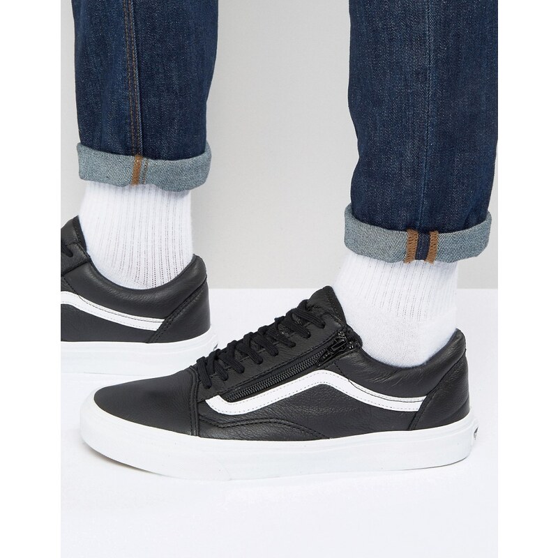 Vans - Old Skool - Schwarze Sneaker aus Leder mit Reißverschluss, V18GEW9 - Schwarz
