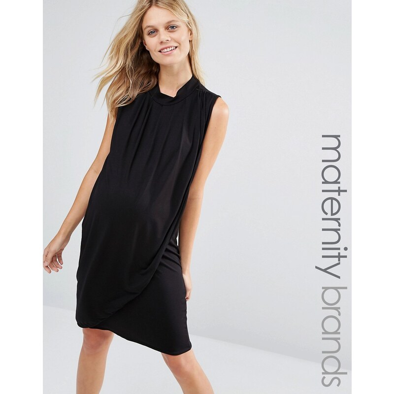 Mama.licious Mamalicious - Ärmelloses Jerseykleid mit drapierter Vorderseite für die Stillzeit - Schwarz