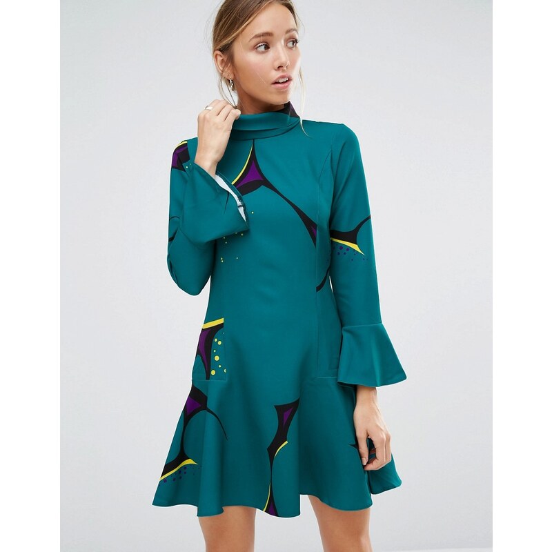 Closet London Closet - Ausgestelltes Kleid mit Schößchenärmeln - Grün