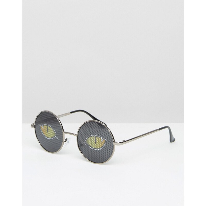 ASOS - Runde Brille mit aufgedruckten Augen - Silber