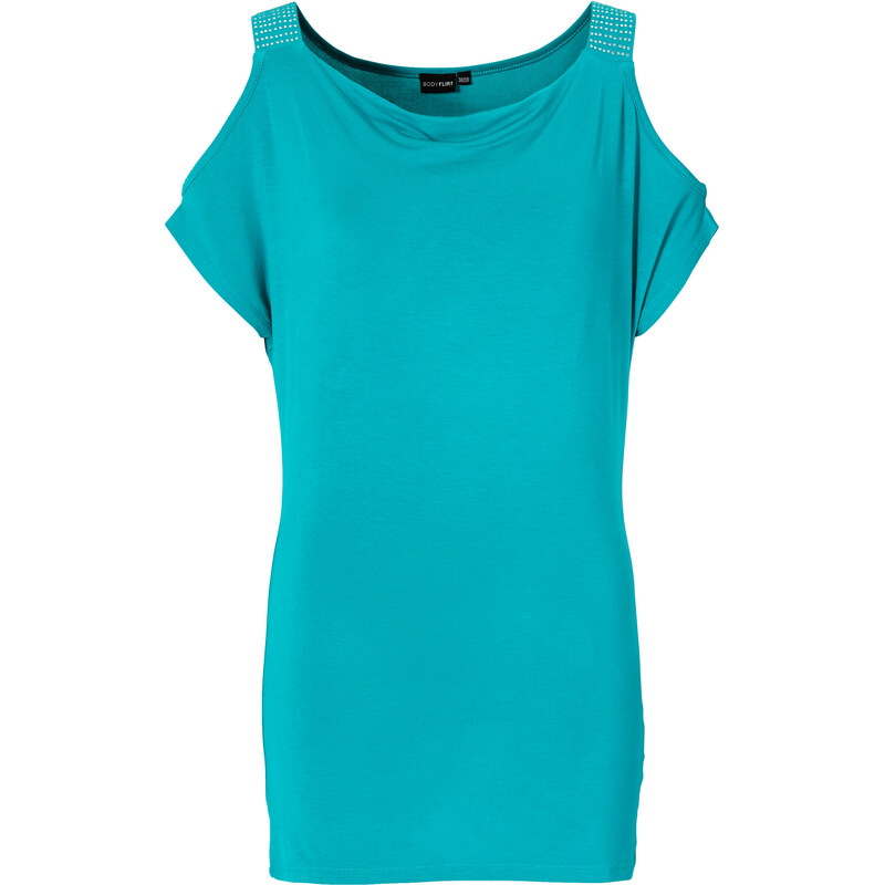 BODYFLIRT Shirttop kurzer Arm in grün (Wasserfall-Ausschnitt) für Damen von bonprix