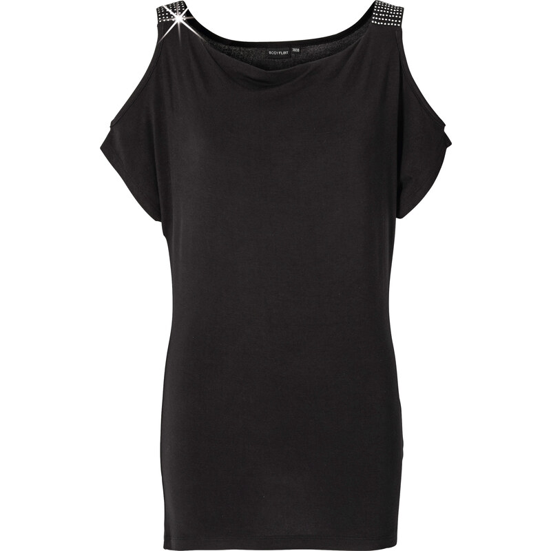 BODYFLIRT Shirttop kurzer Arm in schwarz (Wasserfall-Ausschnitt) für Damen von bonprix